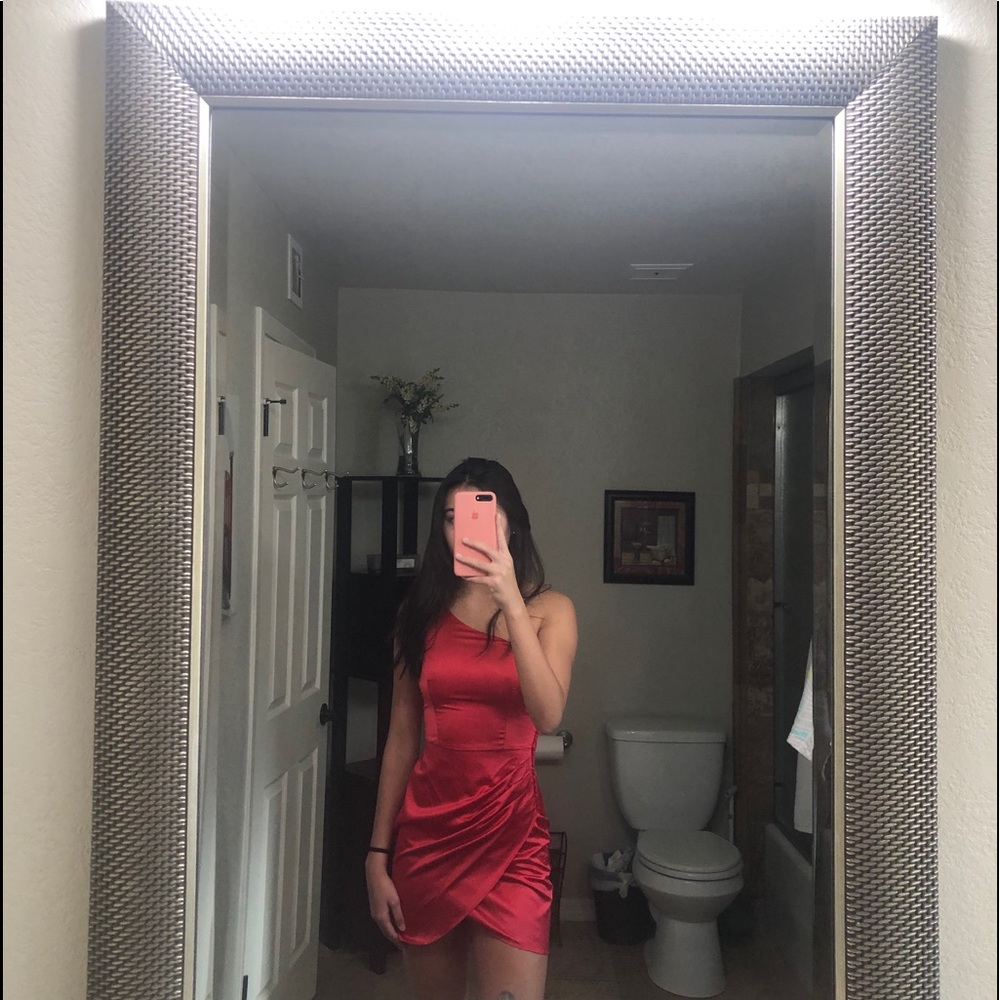 Red One Shoulder Body Con Dress